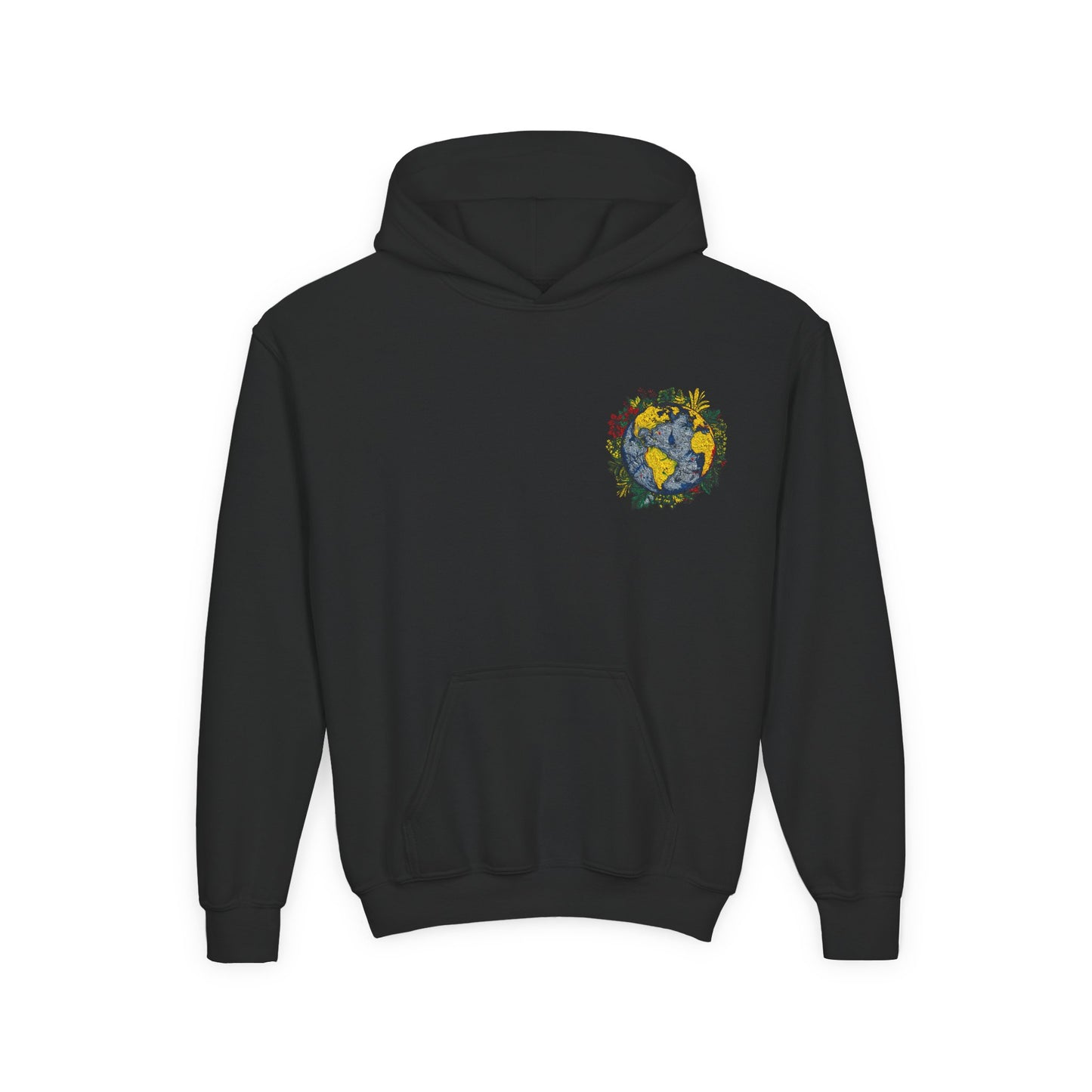 Youth Hoodie — Earth Floral Heart Graphic Kids Sweatshirt
