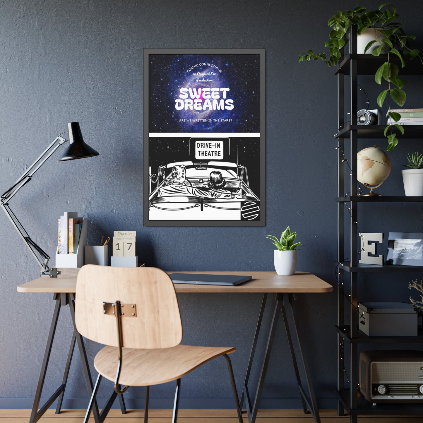 Sweet Dreams Drive-In Framed Poster — Retro Night Sky Print