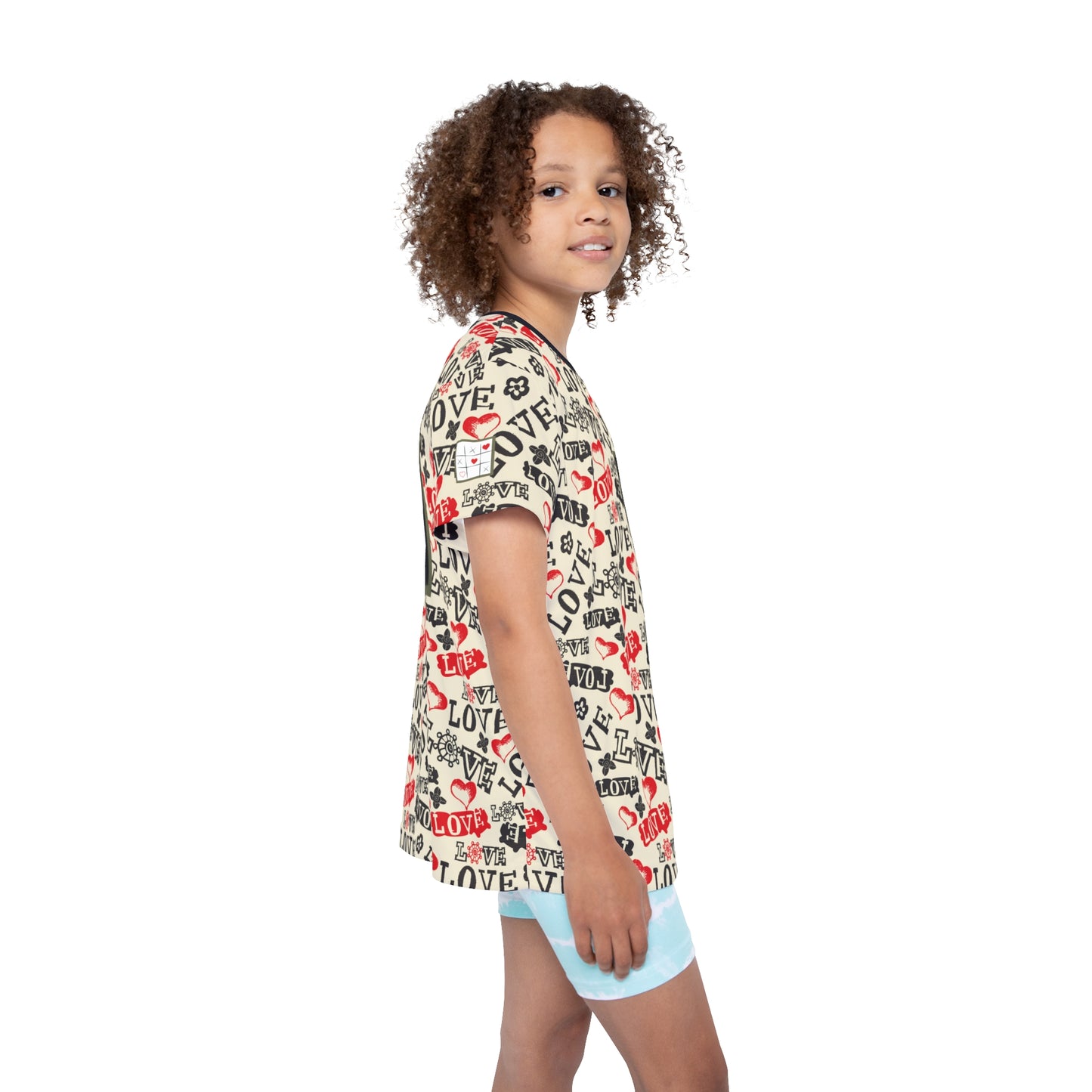 Kids Jersey — Allover "Love" Pattern Sports Tee