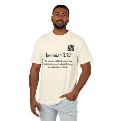 Jeremiah 33:3 Scripture Tee — 'Call unto me...' Faith Graphic T-Shirt