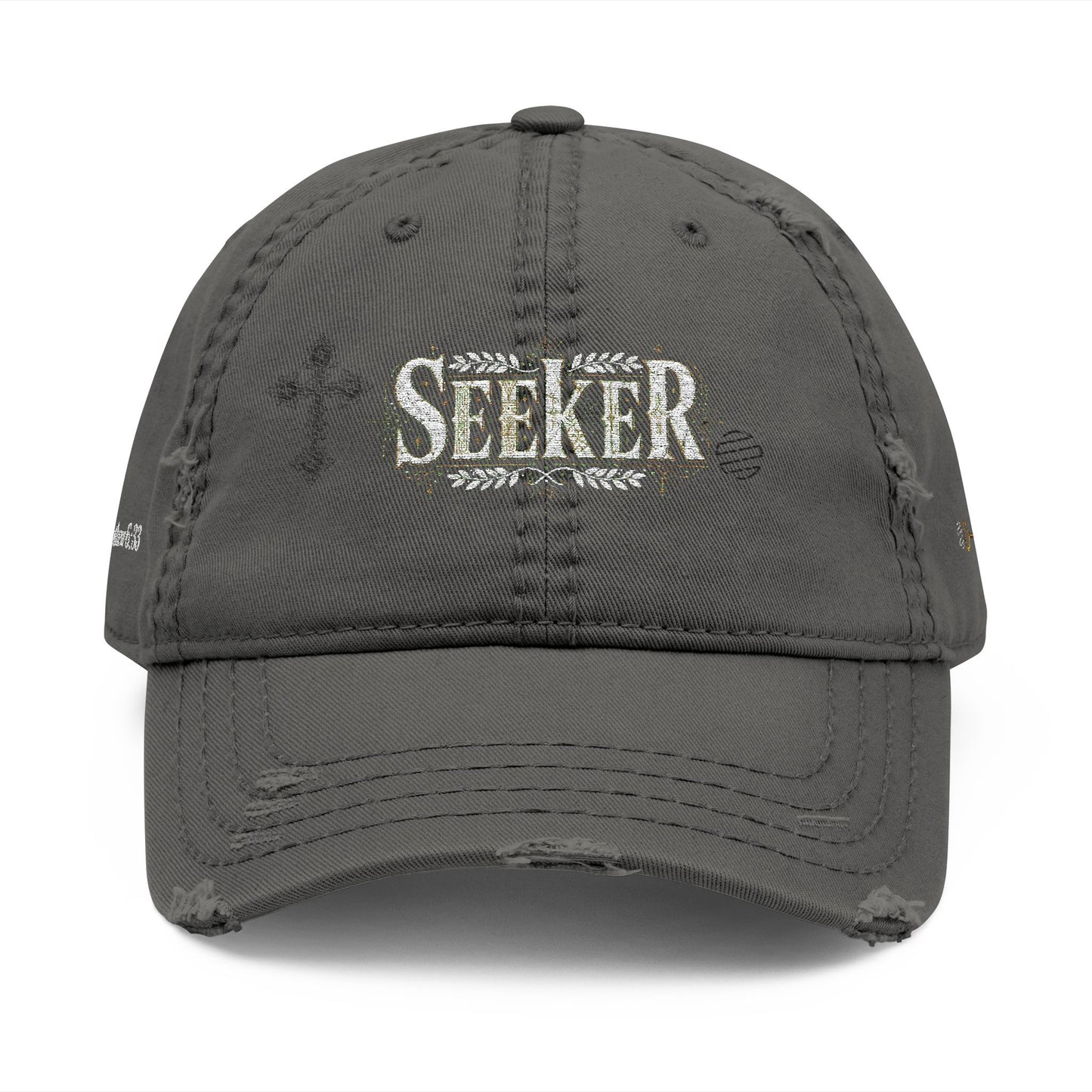 Seeker Embroidered Distressed Dad Hat — Vintage Faith Baseball Cap