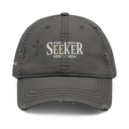 Seeker Embroidered Distressed Dad Hat — Vintage Faith Baseball Cap