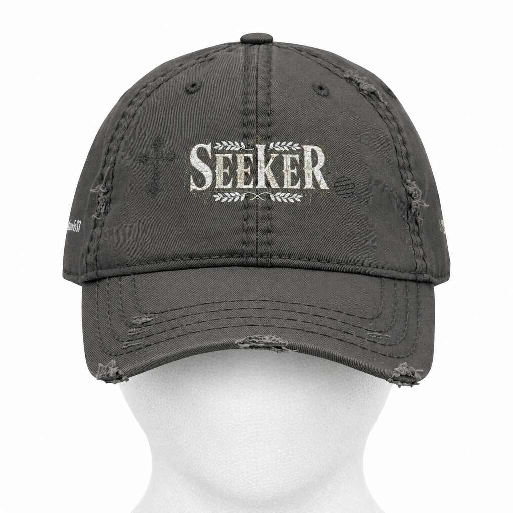 Seeker Embroidered Distressed Dad Hat — Vintage Faith Baseball Cap