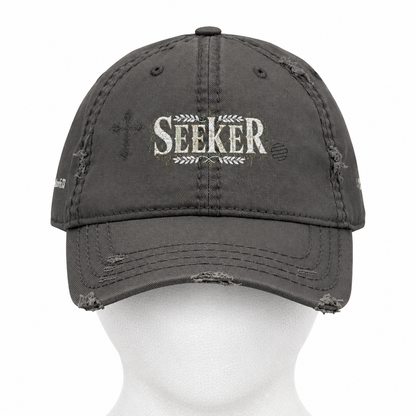 Seeker Embroidered Distressed Dad Hat — Vintage Faith Baseball Cap