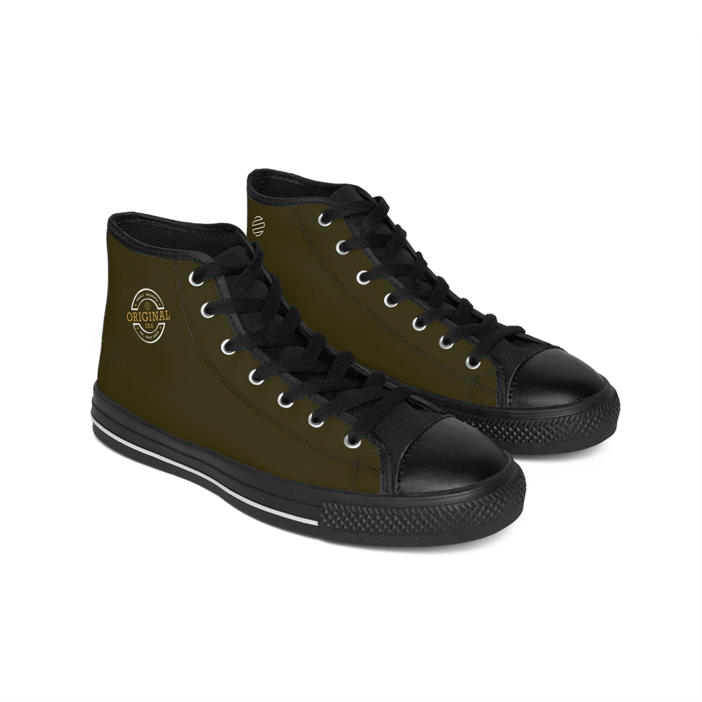 Women's Classic High-Top Sneakers — Olive Retro 'Original' Logo Canvas