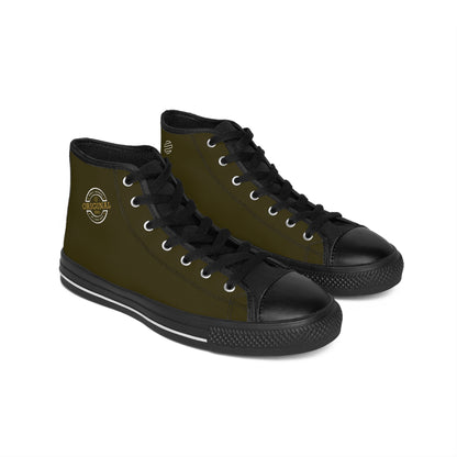 Women's Classic High-Top Sneakers — Olive Retro 'Original' Logo Canvas