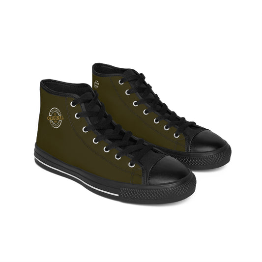 Women's Classic High-Top Sneakers — Olive Retro 'Original' Logo Canvas