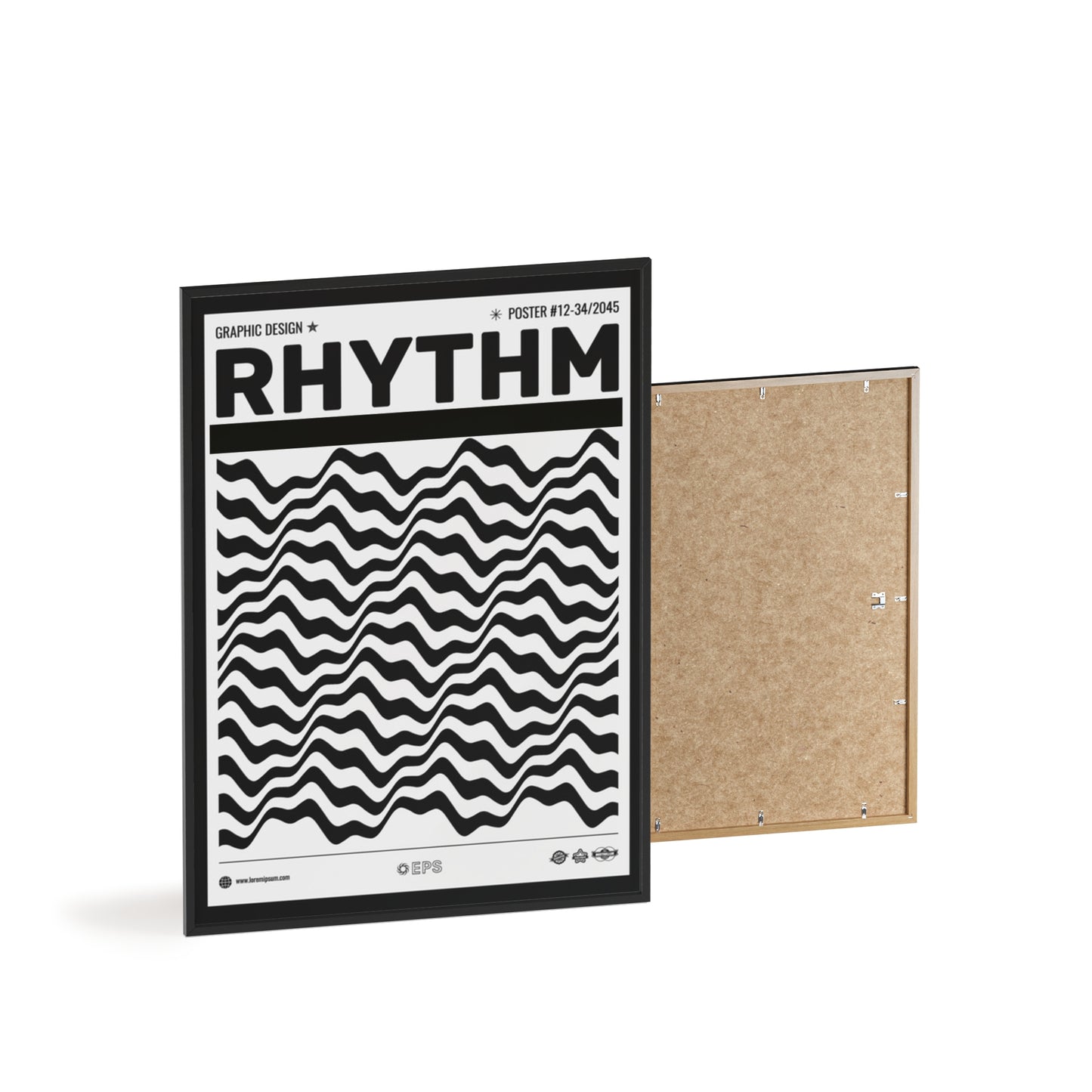 Rhythm Wave Art Poster with Wooden Frame — Black & White Modern Wall Print