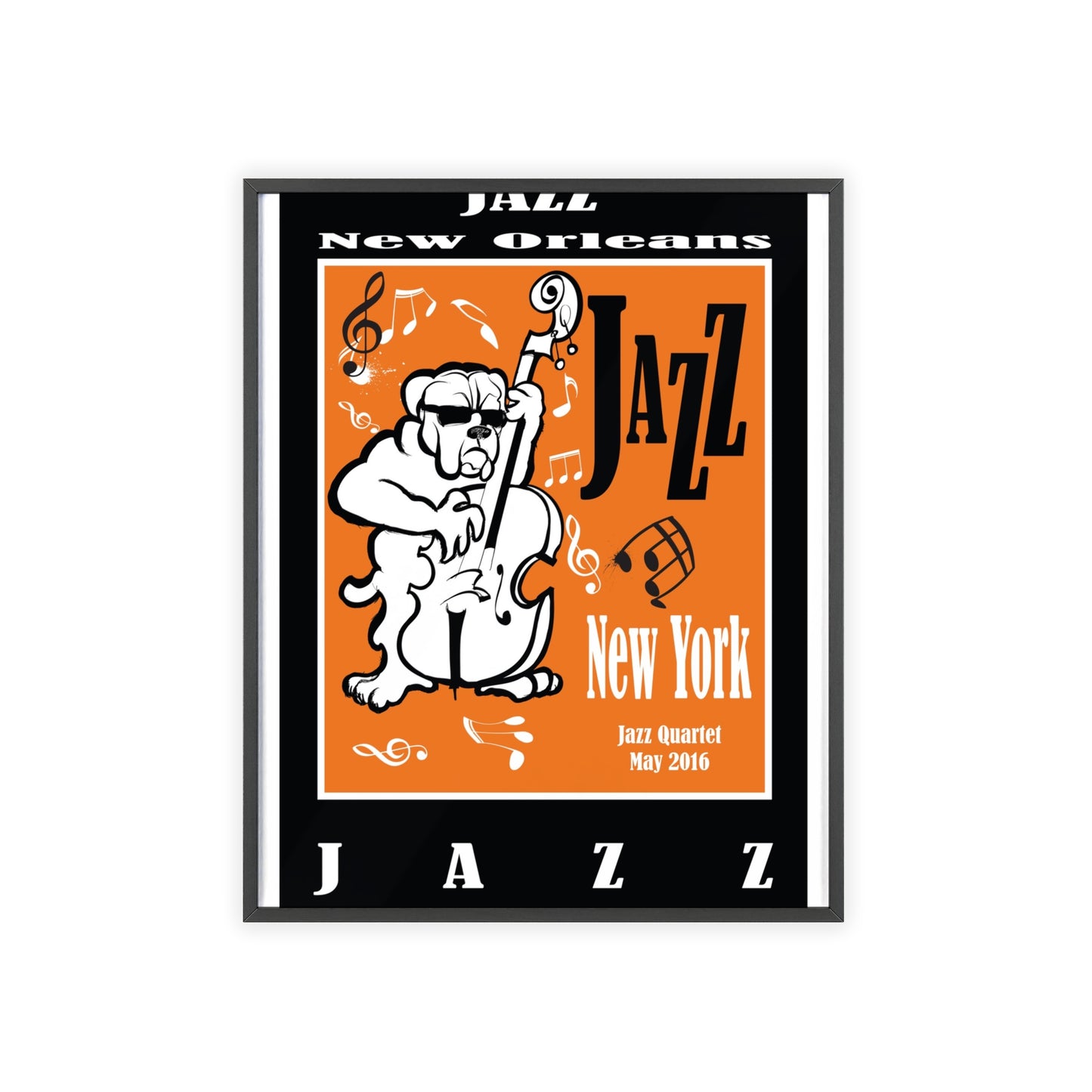 Jazz Poster with Wooden Frame — New Orleans/New York Music Print