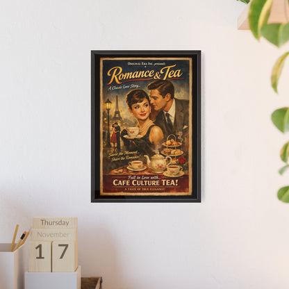 Romance & Tea Vintage Cafe Poster — Framed Wall Art