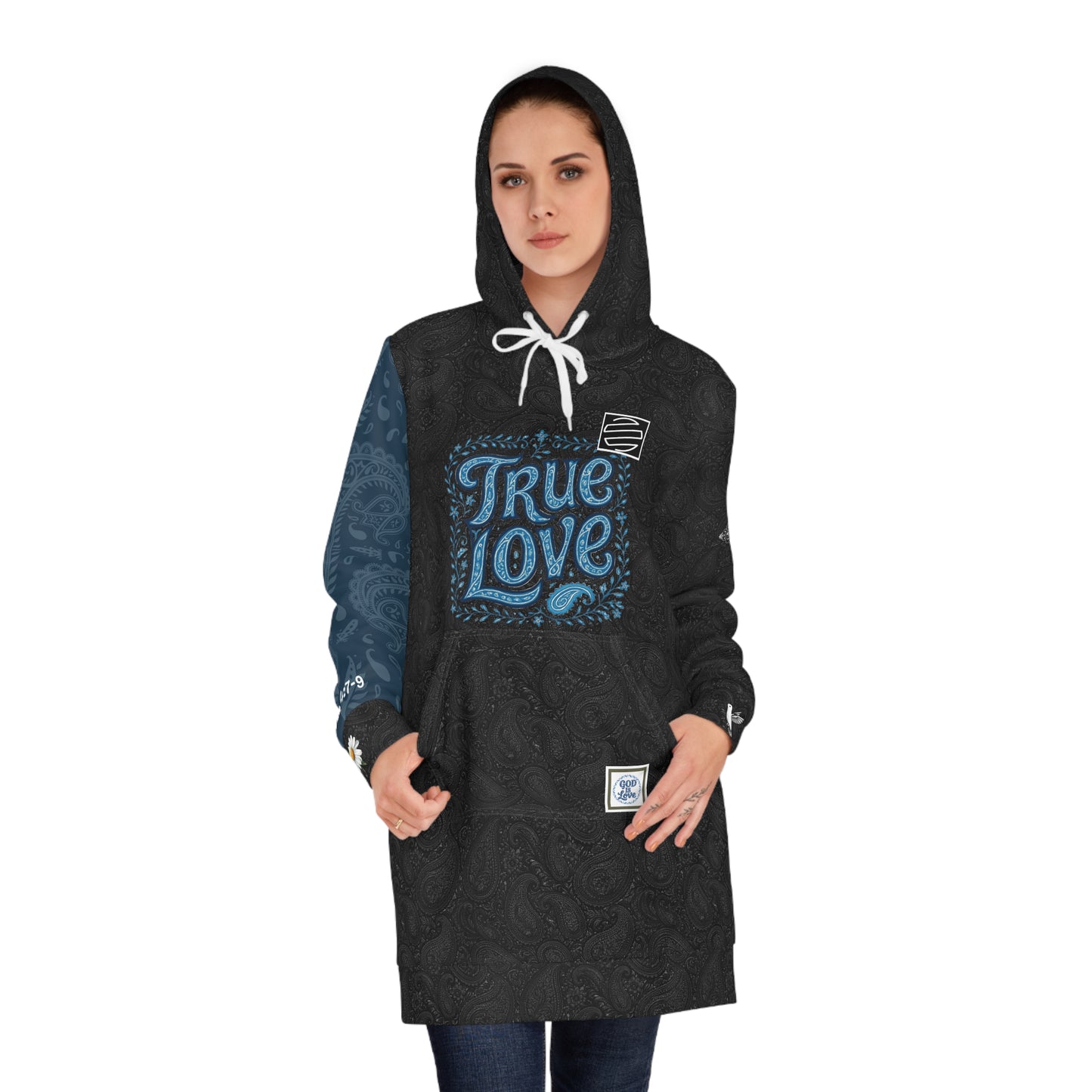 Hoodie Dress — 'True Love' Dove Graphic Cozy Pullover