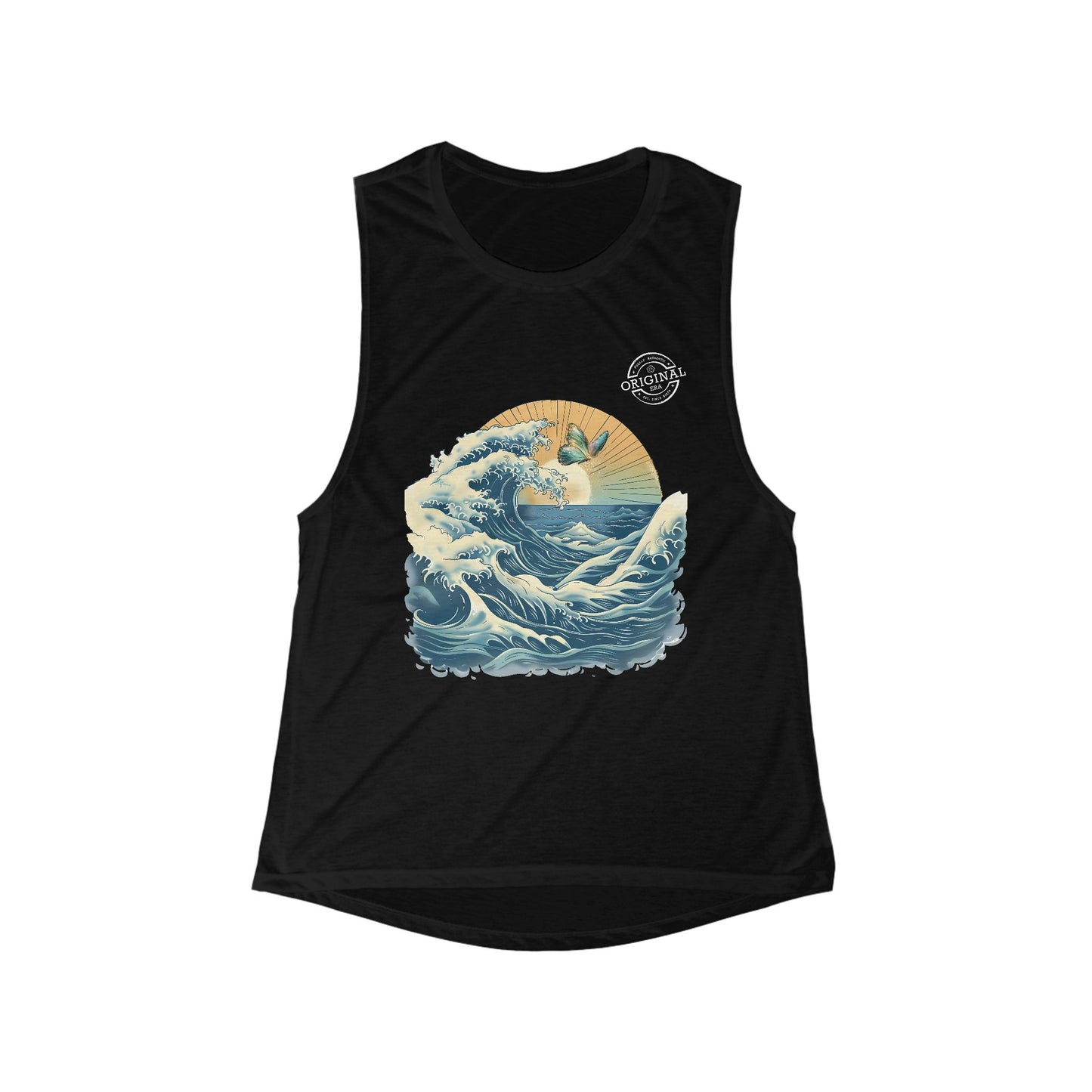 Women's Ocean Wave Scoop Muscle Tank — Vintage Surf Sunset Graphic