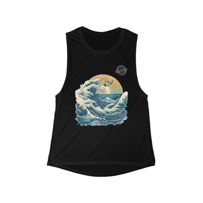 Women's Ocean Wave Scoop Muscle Tank — Vintage Surf Sunset Graphic