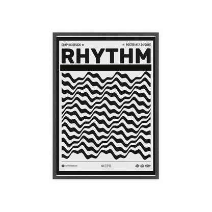 Rhythm Wave Art Poster with Wooden Frame — Black & White Modern Wall Print