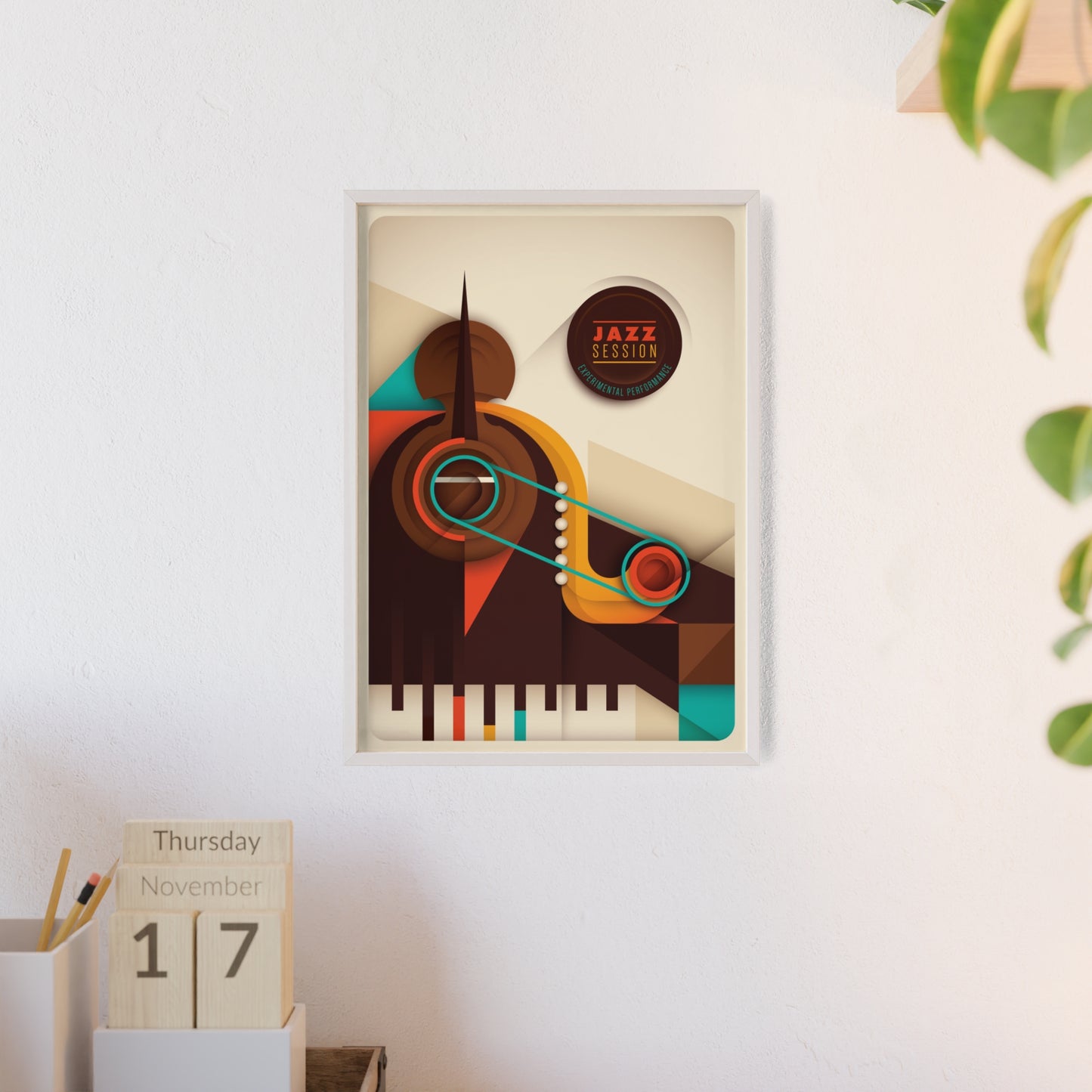 Jazz Session Poster with Wooden Frame – Retro Abstract Music Wall Art