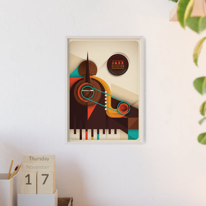 Jazz Session Poster with Wooden Frame – Retro Abstract Music Wall Art