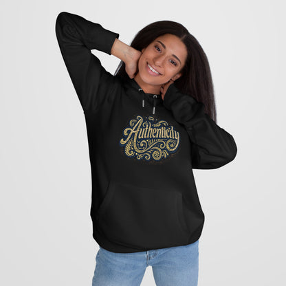 Authenticity Script Hoodie — 'Authenticity' Vintage Ornate Graphic Hooded Sweatshirt