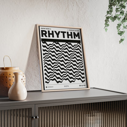 Rhythm Wave Art Poster with Wooden Frame — Black & White Modern Wall Print