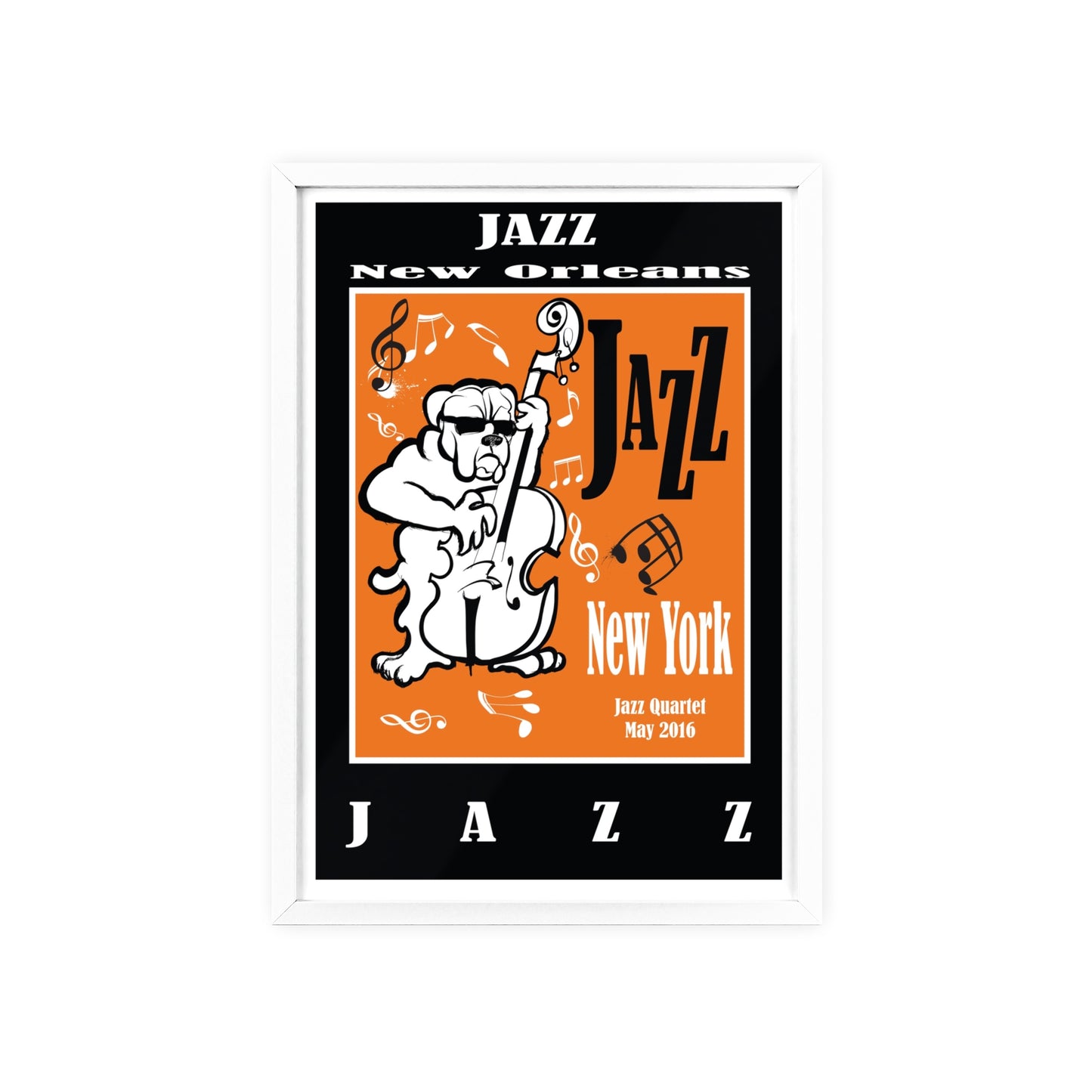Jazz Poster with Wooden Frame — New Orleans/New York Music Print