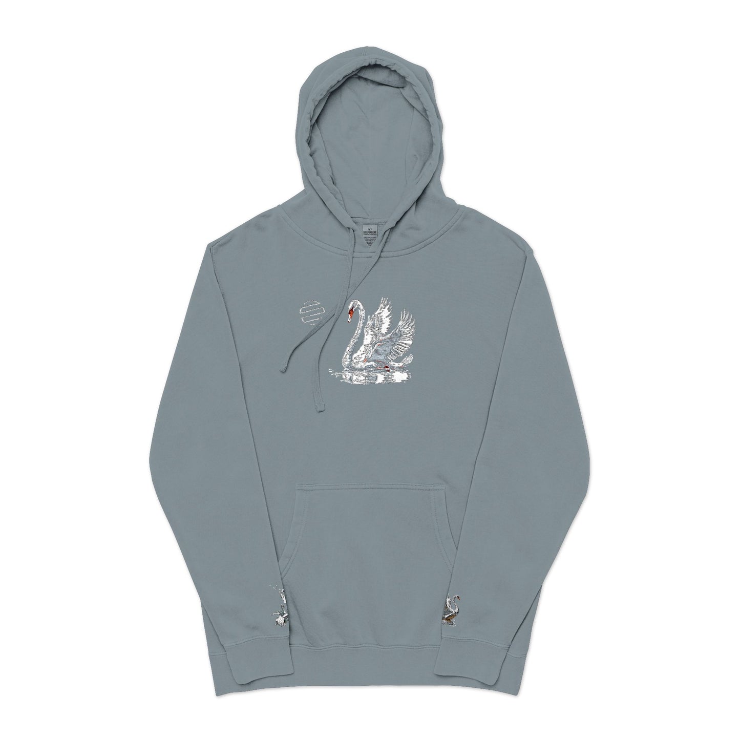 Embroidered Swan Graphic Hoodie — Vintage Pigment-Dyed