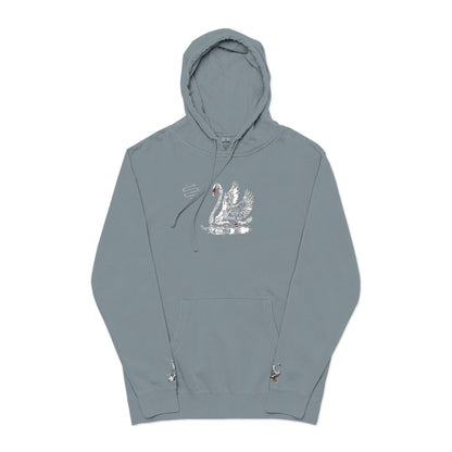 Embroidered Swan Graphic Hoodie — Vintage Pigment-Dyed