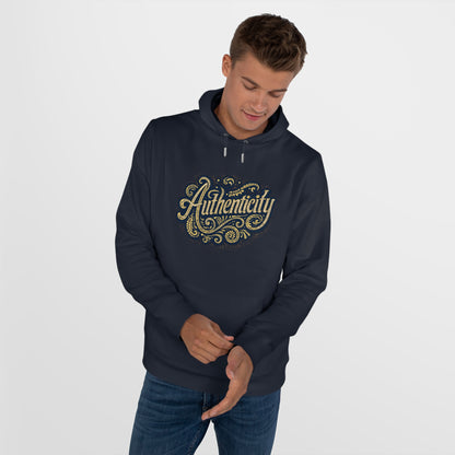 Authenticity Script Hoodie — 'Authenticity' Vintage Ornate Graphic Hooded Sweatshirt