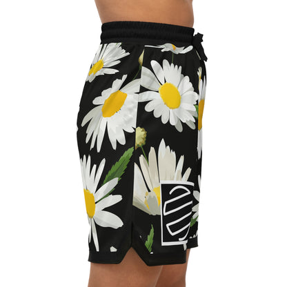 Daisy Basketball Shorts — Black Floral Athletic Shorts