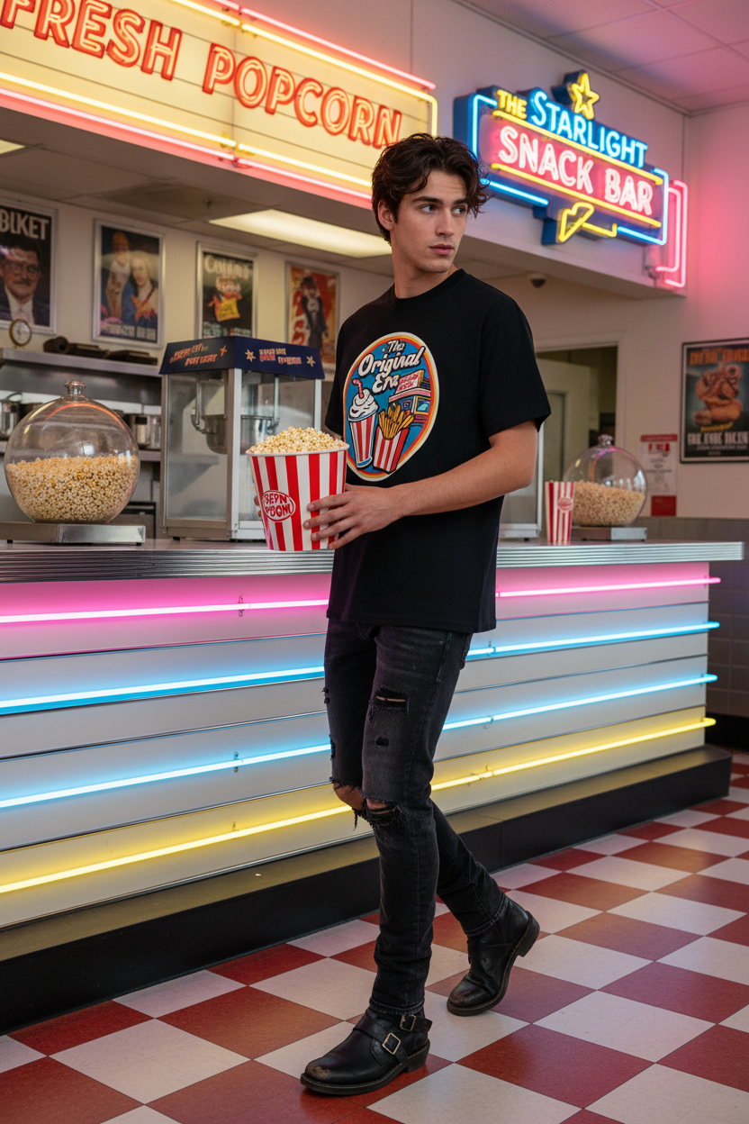 Retro Drive In Snack Bar Heavyweight Drop Shoulder Cotton T-Shirt