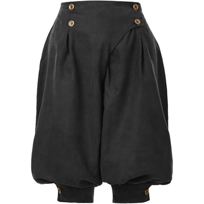 Retro Medieval Renaissance Suede High Waist Double Breasted Harem Pants