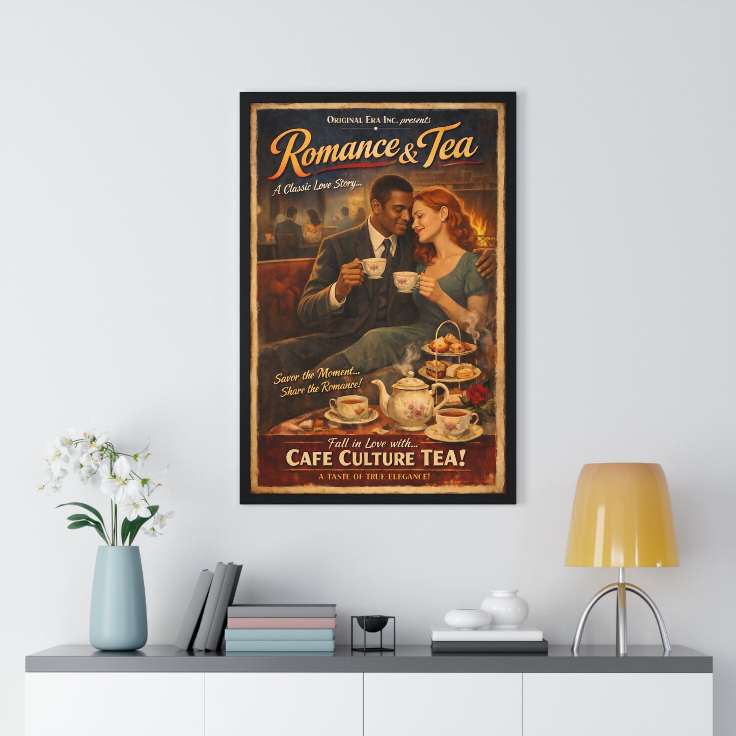 Romance & Tea Vintage Poster — Cafe Culture Tea Wall Art