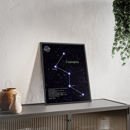 Cassiopeia Constellation Poster with Wooden Frame — Star Map Wall Art