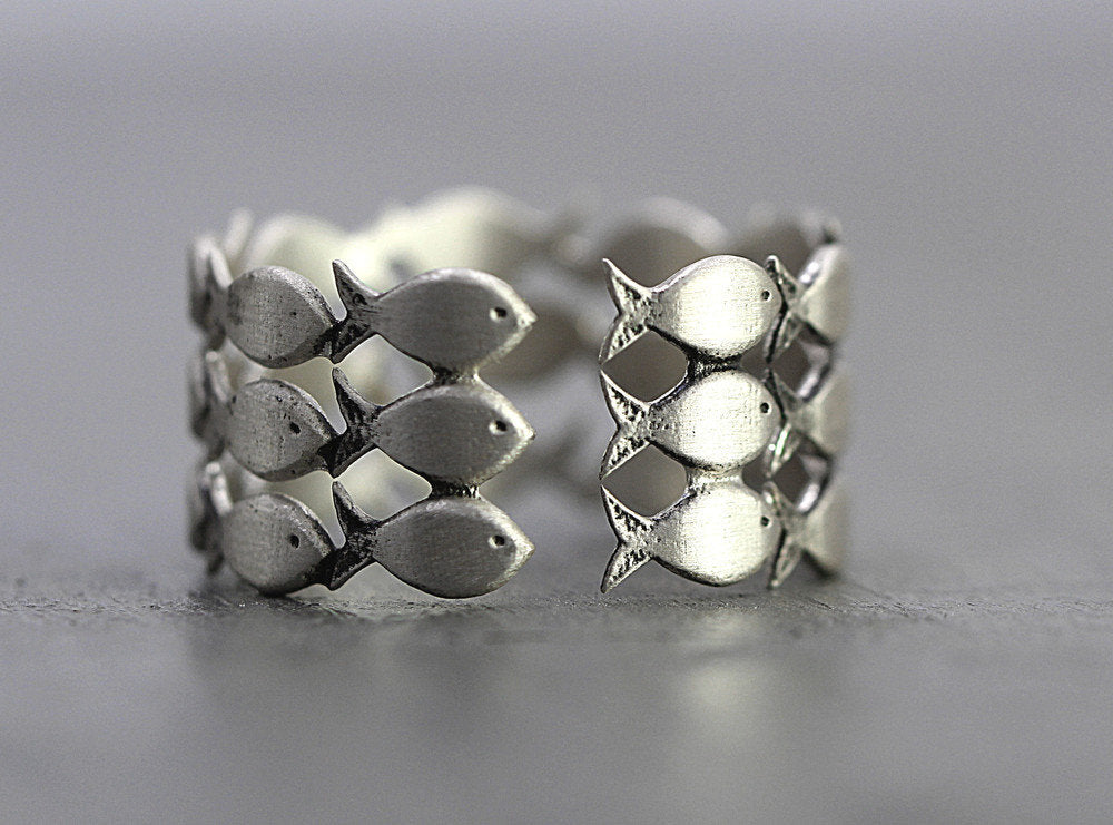 Handmade Two-Tone Fish Shaped Open Ring Jewelry