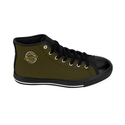 Women's Classic High-Top Sneakers — Olive Retro 'Original' Logo Canvas