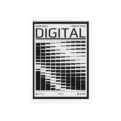 Digital Grid Poster with Wooden Frame — Modern Black & White Wall Art