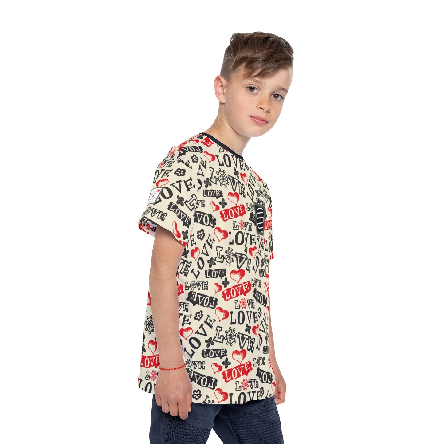 Kids Jersey — Allover "Love" Pattern Sports Tee