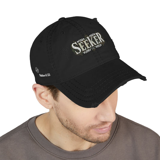 Seeker Embroidered Distressed Dad Hat — Vintage Faith Baseball Cap