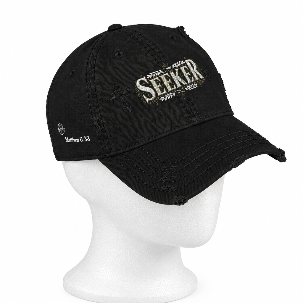 Seeker Embroidered Distressed Dad Hat — Vintage Faith Baseball Cap