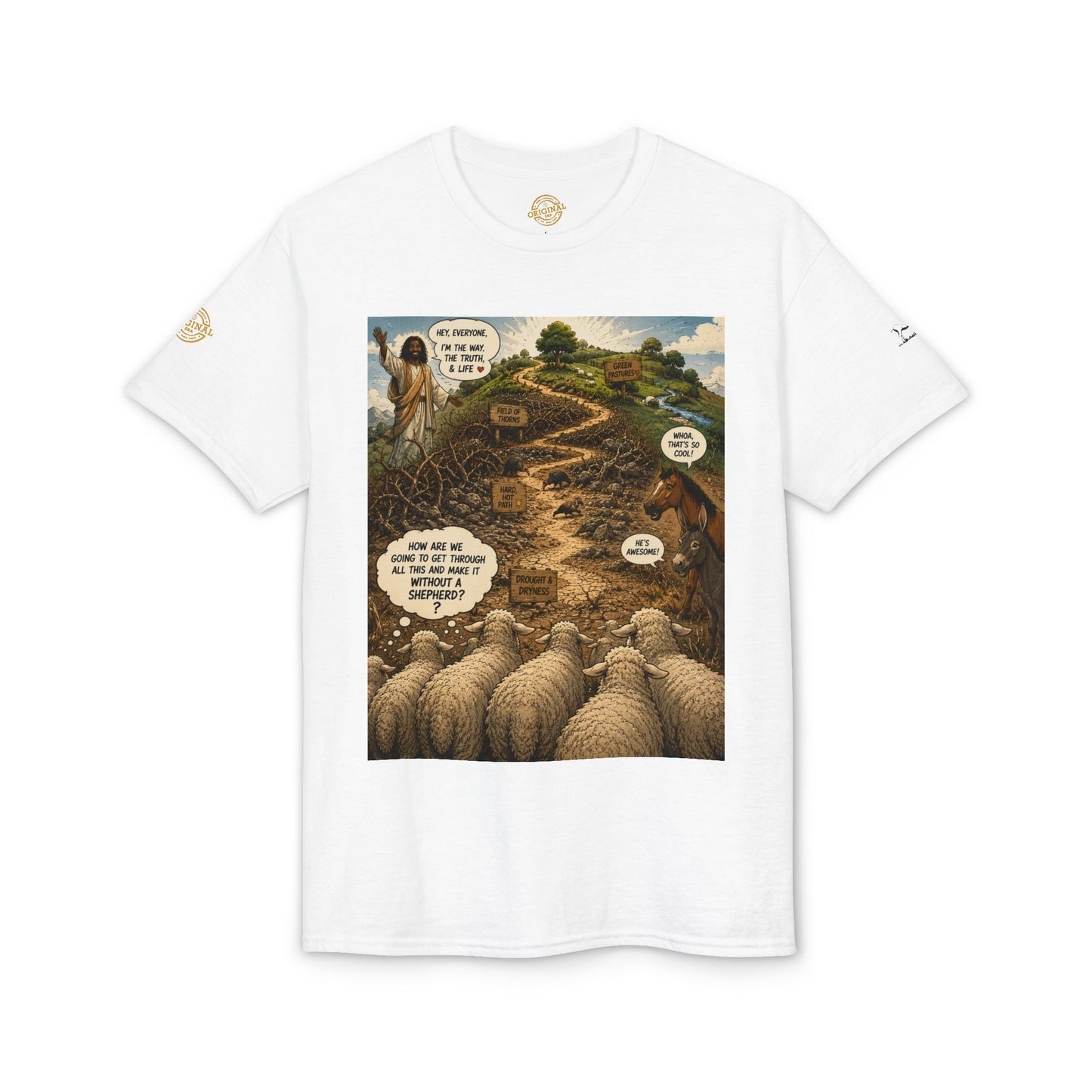 Sheep In the Wild Graphic T-Shirt — "God Has My Back" Faith Tee