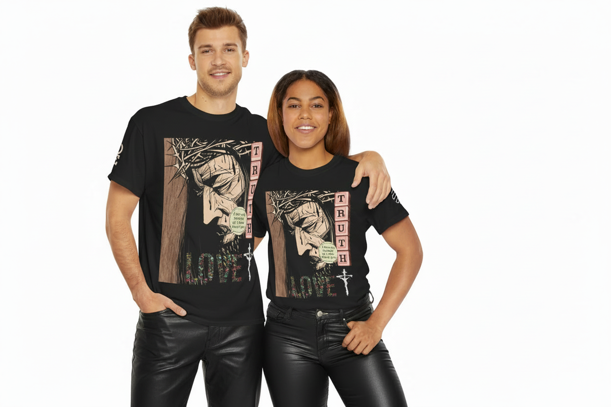 Christian Inspirational Tee, Unisex Heavy Cotton Shirt, Love and Truth Graphic T-Shirt, Faith-Based Apparel