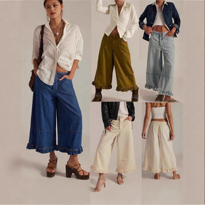 Women's Wide-leg Cropped Lace Jeans