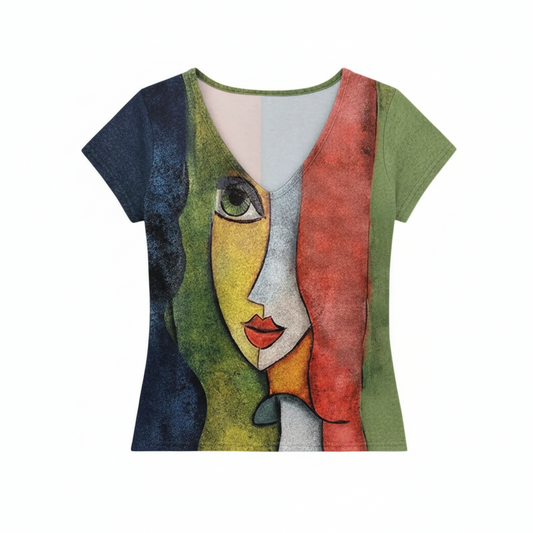 Women's Abstract Figure Print V-Neck T-Shirt
