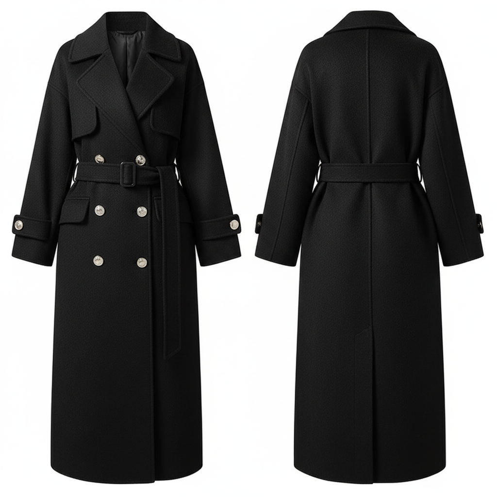 Women's Black Hepburn Wind Woolen Coat