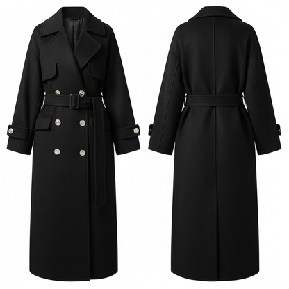 Women's Black Hepburn Wind Woolen Coat