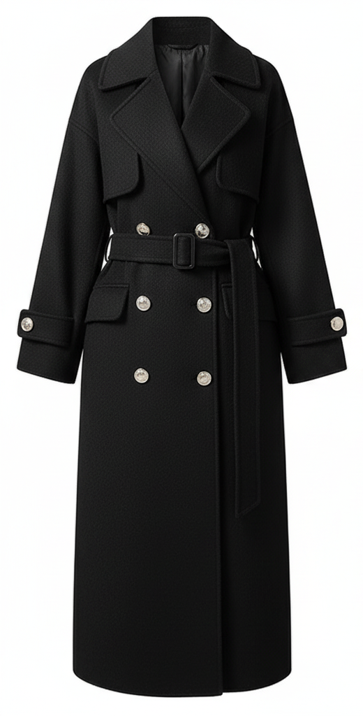 Women's Black Hepburn Wind Woolen Coat