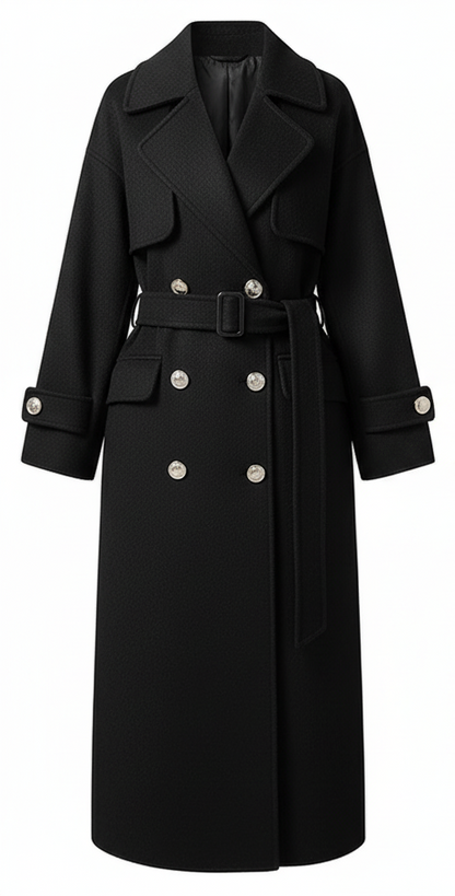 Women's Black Hepburn Wind Woolen Coat