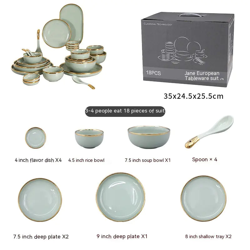 Golden Trim Ceramic Dish Set