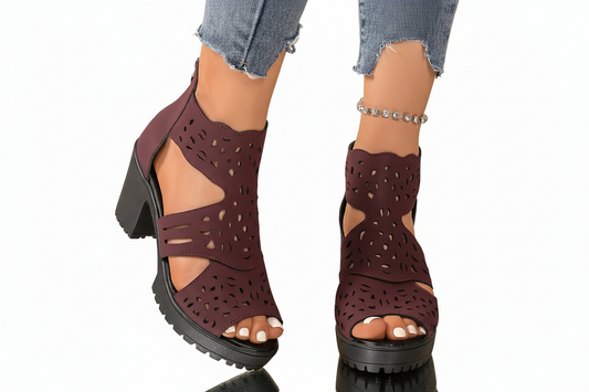 Cutout Block Heels Sandals