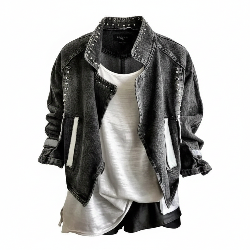 Black Beaded Bat Sleeve Loose Jacket