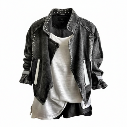 Black Beaded Bat Sleeve Loose Jacket