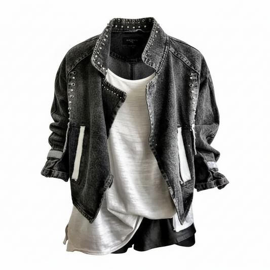 Black Beaded Bat Sleeve Loose Jacket